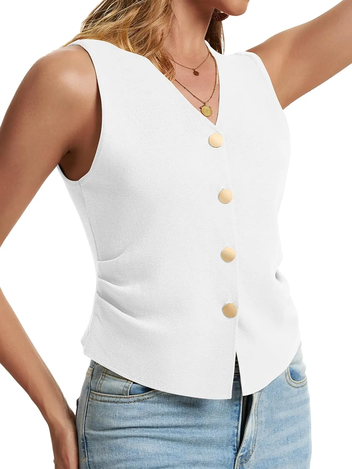 Sweater Vest Women Dressy Button Up Knit Sleeveless Tank Tops Work Business Casual Outfits Summer