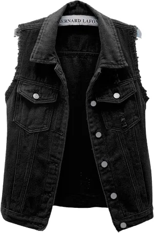 sysinside Women's Candy Color Slim Fit Distressed Denim Vest Frayed Raws Sleeveless Jacket