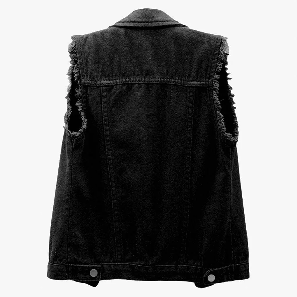 sysinside Women's Candy Color Slim Fit Distressed Denim Vest Frayed Raws Sleeveless Jacket