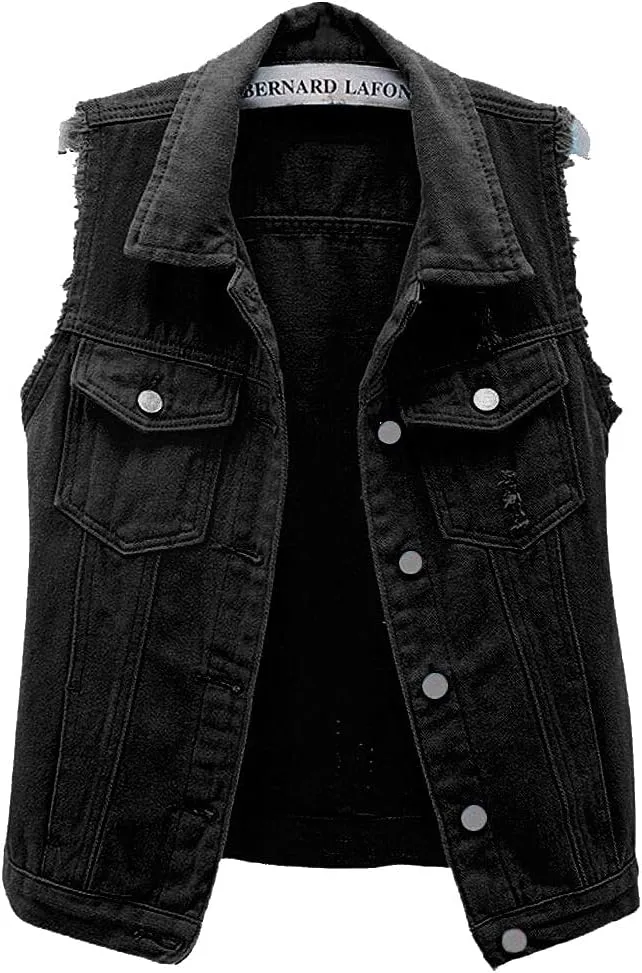 sysinside Women's Candy Color Slim Fit Distressed Denim Vest Frayed Raws Sleeveless Jacket