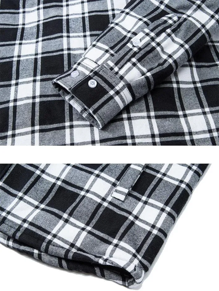TACVASEN Men's Flannel Shirt Jacket Removable Hooded Quilted Lined Plaid Button Down Shirts Zipper Jacket