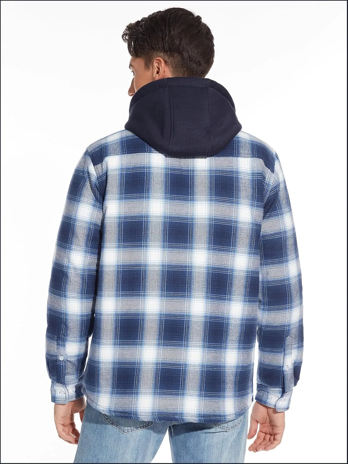 TACVASEN Men's Flannel Shirt Jacket Removable Hooded Quilted Lined Plaid Button Down Shirts Zipper Jacket