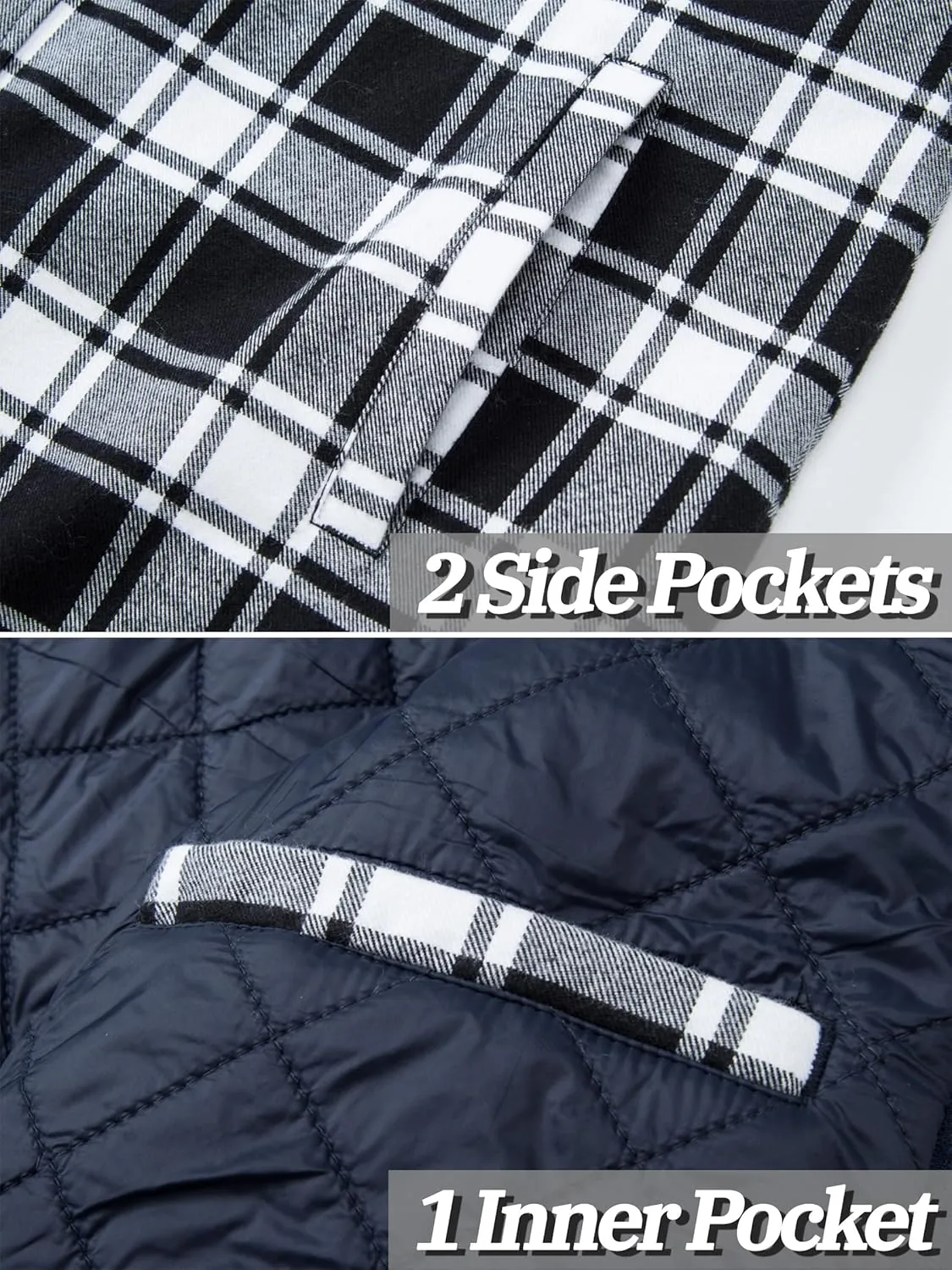 TACVASEN Men's Flannel Shirt Jacket Removable Hooded Quilted Lined Plaid Button Down Shirts Zipper Jacket
