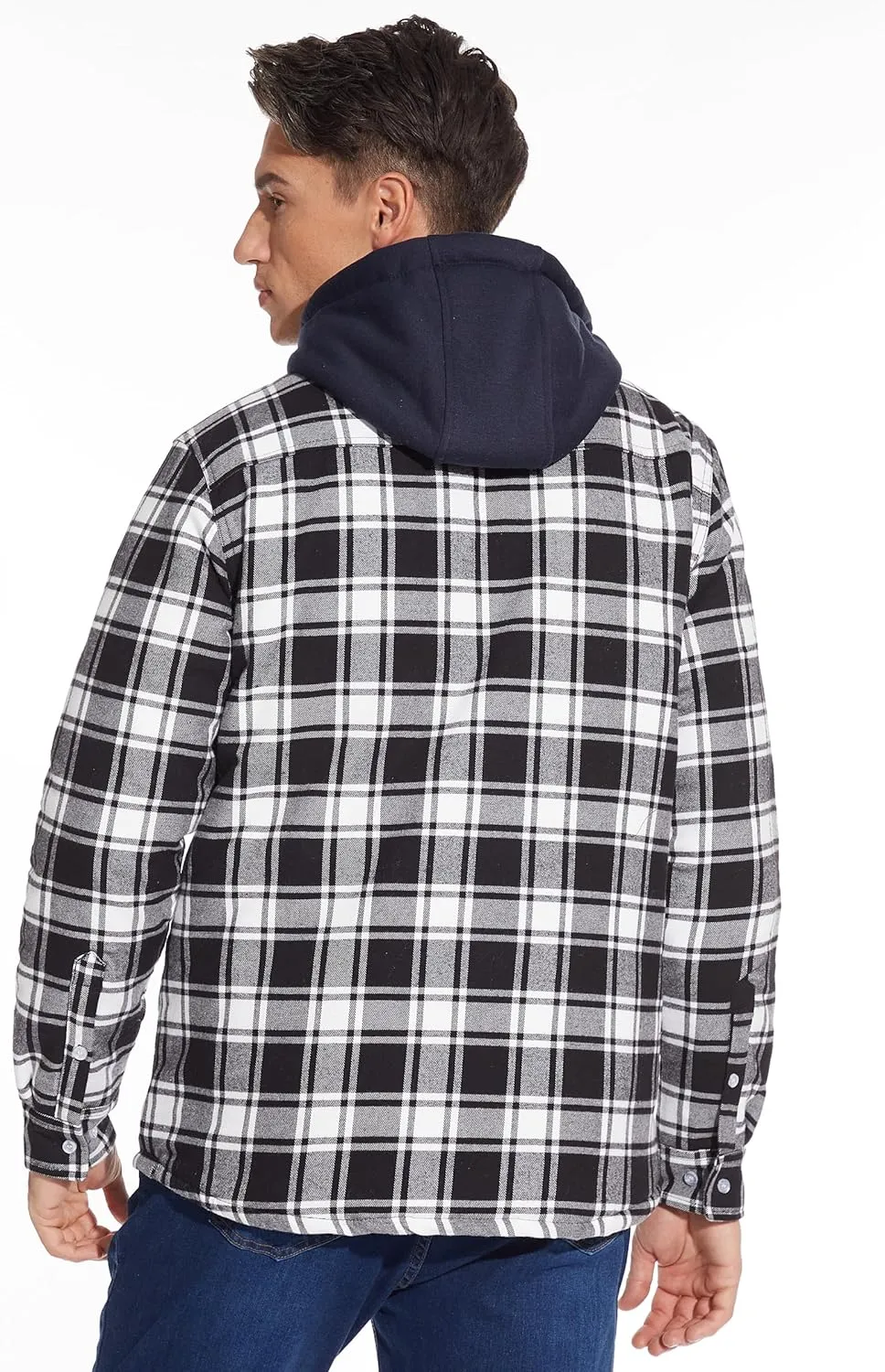 TACVASEN Men's Flannel Shirt Jacket Removable Hooded Quilted Lined Plaid Button Down Shirts Zipper Jacket