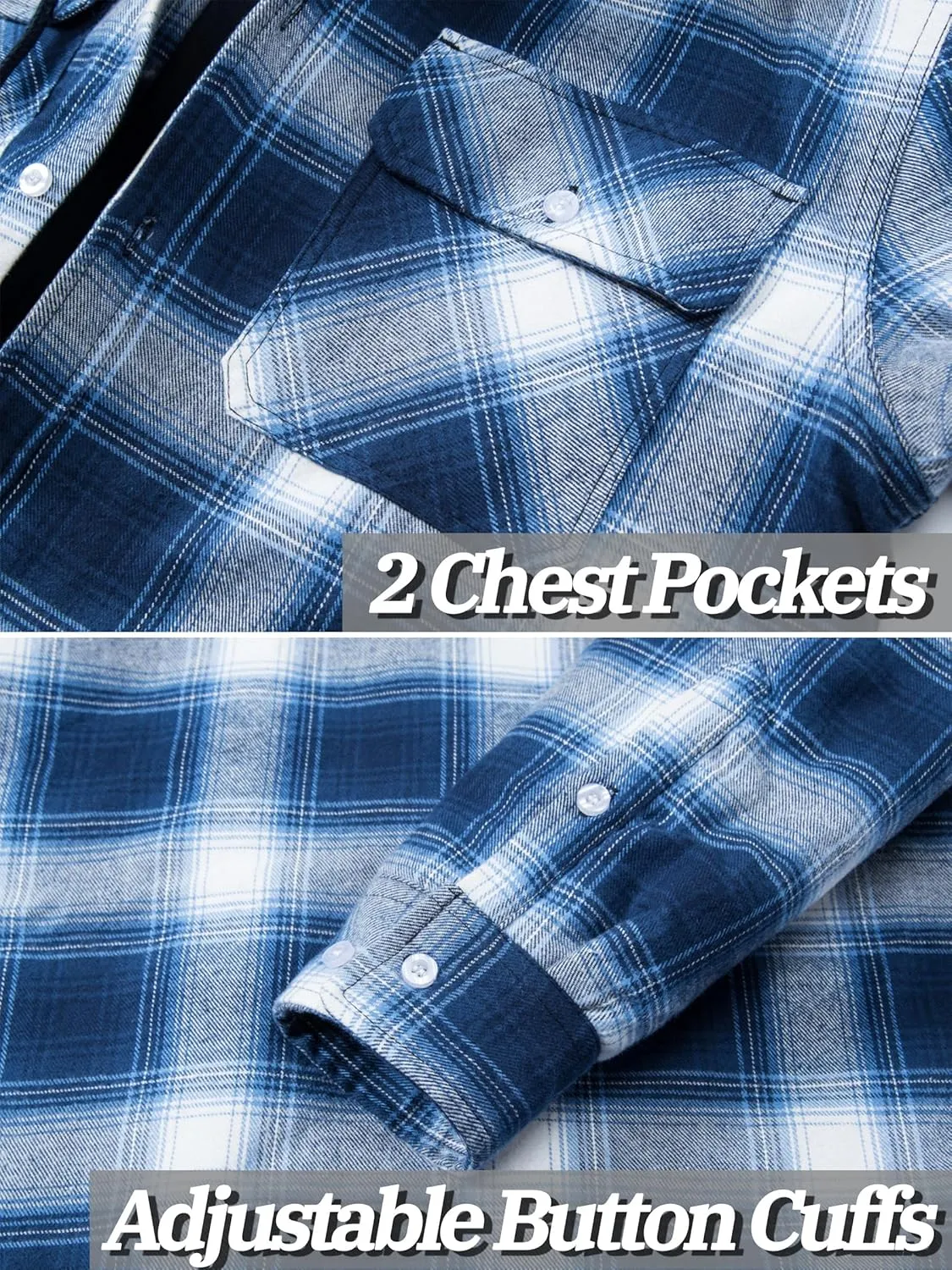 TACVASEN Men's Flannel Shirt Jacket Removable Hooded Quilted Lined Plaid Button Down Shirts Zipper Jacket