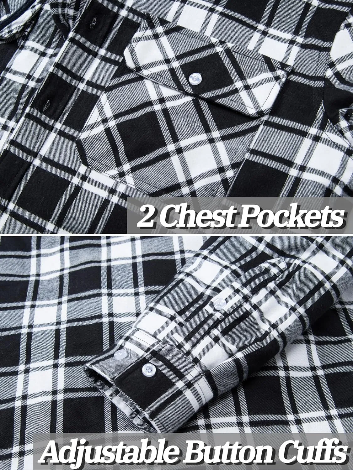 TACVASEN Men's Flannel Shirt Jacket Removable Hooded Quilted Lined Plaid Button Down Shirts Zipper Jacket