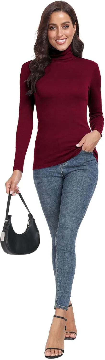 TAIPOVE Ribbed Knit Turtlenecks Shirts Women Cotton Turtle Neck Tops Long Sleeve Thermal Undershirt Slim Basic Pullover 2PKS