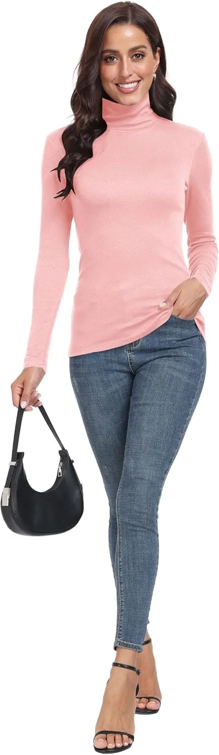 TAIPOVE Ribbed Knit Turtlenecks Shirts Women Cotton Turtle Neck Tops Long Sleeve Thermal Undershirt Slim Basic Pullover 2PKS