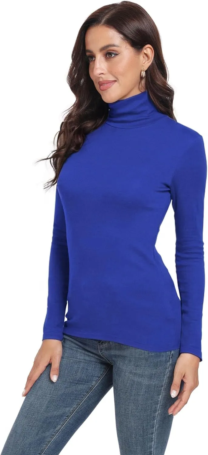 TAIPOVE Ribbed Knit Turtlenecks Shirts Women Cotton Turtle Neck Tops Long Sleeve Thermal Undershirt Slim Basic Pullover 2PKS