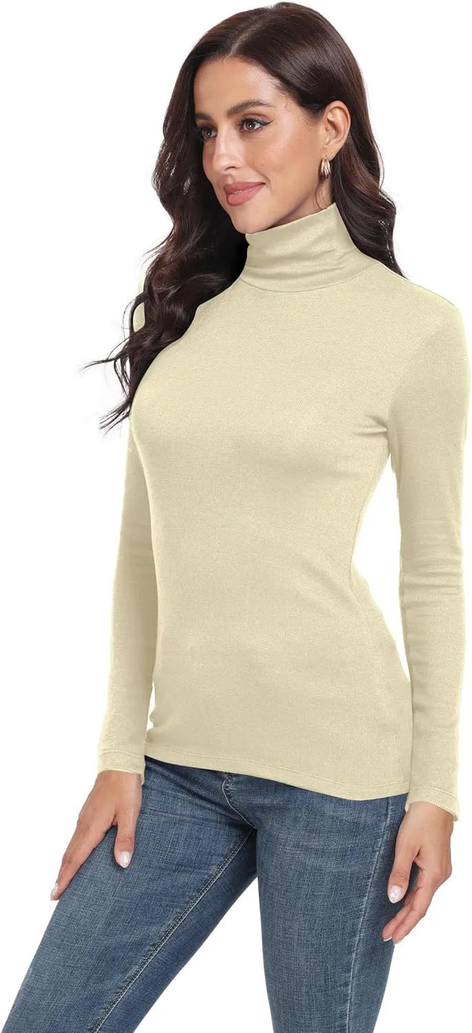 TAIPOVE Ribbed Knit Turtlenecks Shirts Women Cotton Turtle Neck Tops Long Sleeve Thermal Undershirt Slim Basic Pullover 2PKS