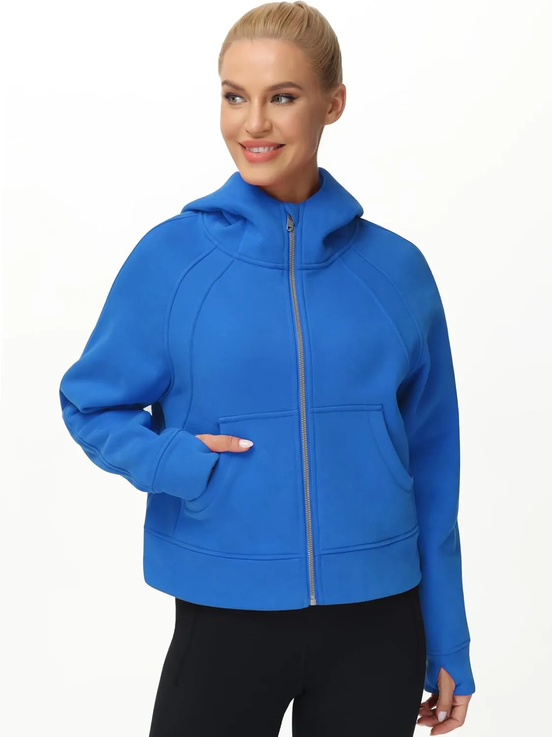 THE GYM PEOPLE Women's Full-Zip Up Hoodies Jacket Fleece Workout Crop Tops Sweatshirts with Pockets Thumb Hole