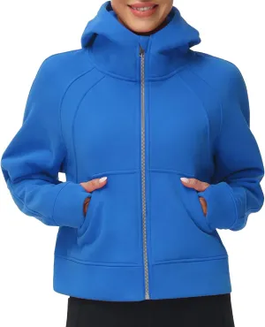 THE GYM PEOPLE Women's Full-Zip Up Hoodies Jacket Fleece Workout Crop Tops Sweatshirts with Pockets Thumb Hole