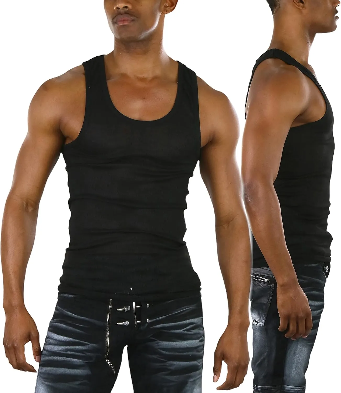 ToBeInStyle Men's Slim Fit Shallow Scoop Neck Sleeveless A-Shirts