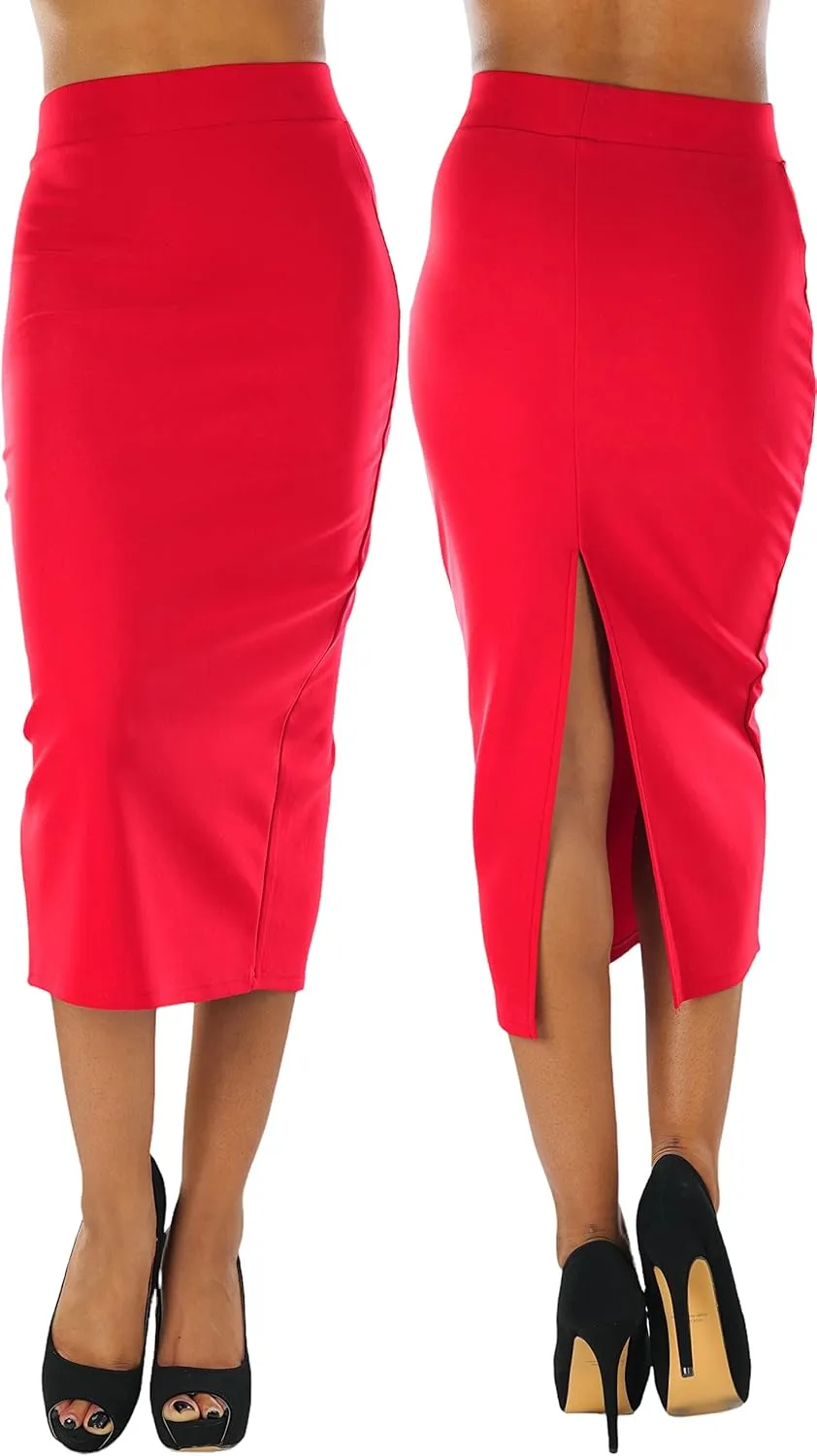 ToBeInStyle Women's Classic Bodycon Pencil Back Slit Scuba Skirt