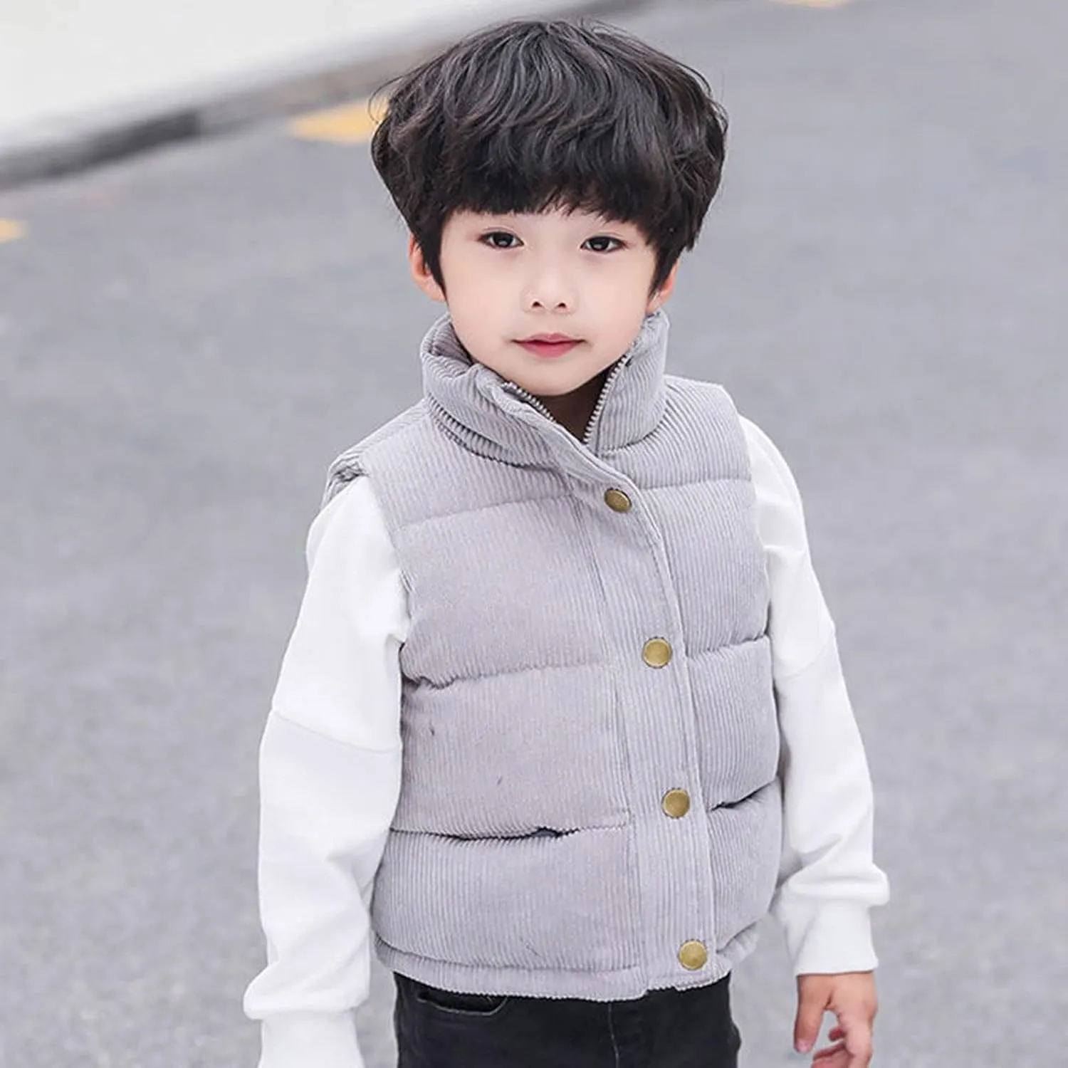 Toddler Boys Girls Vest Fleece Fuzzy Sleeveless Coat Outerwear Pockets Boy Coat with Thumb Holes