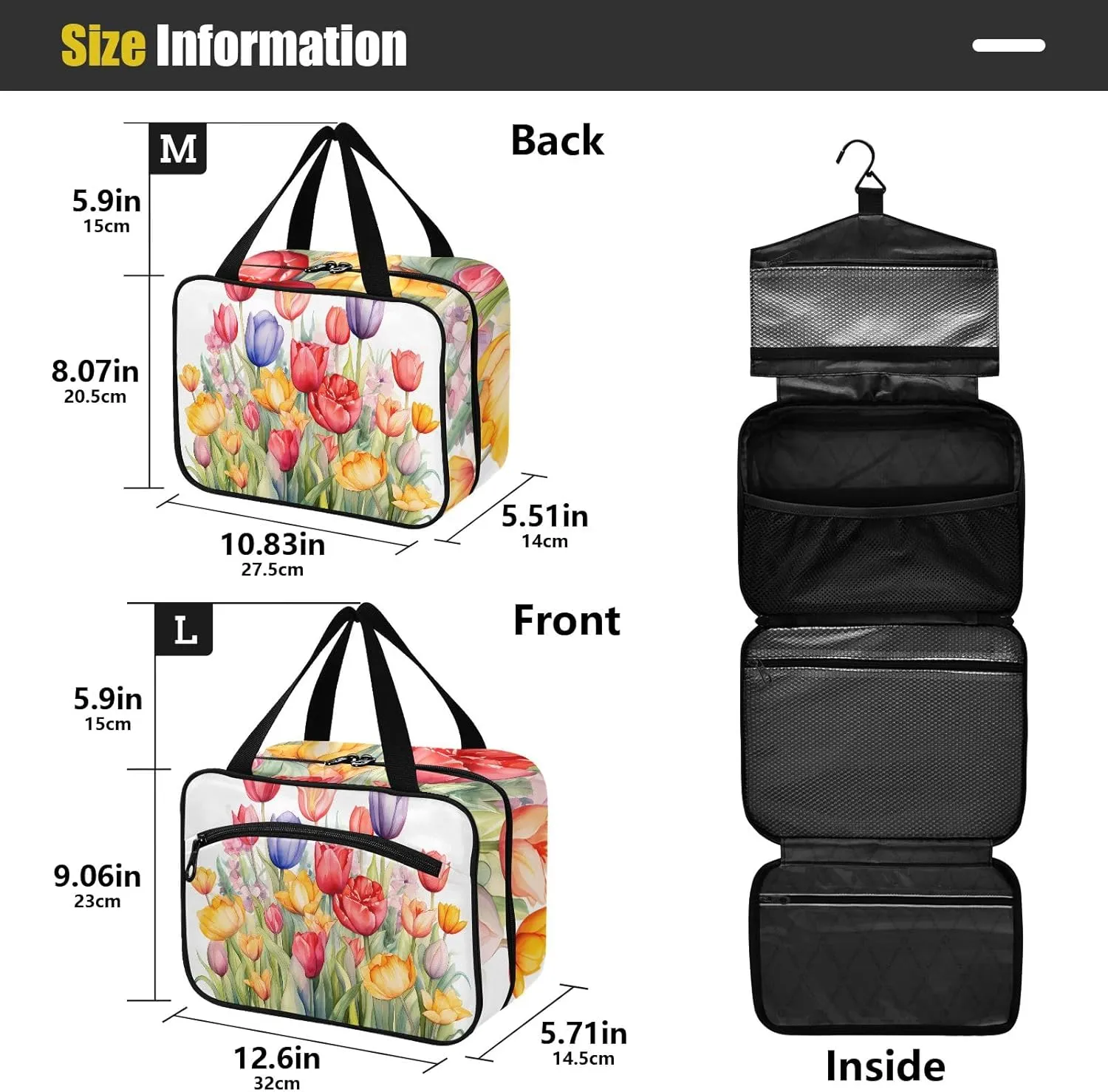 Toiletry Bag Red and Yellow Tulips Hanging Makeup Organizer Water Resistant Cosmetic Bag
