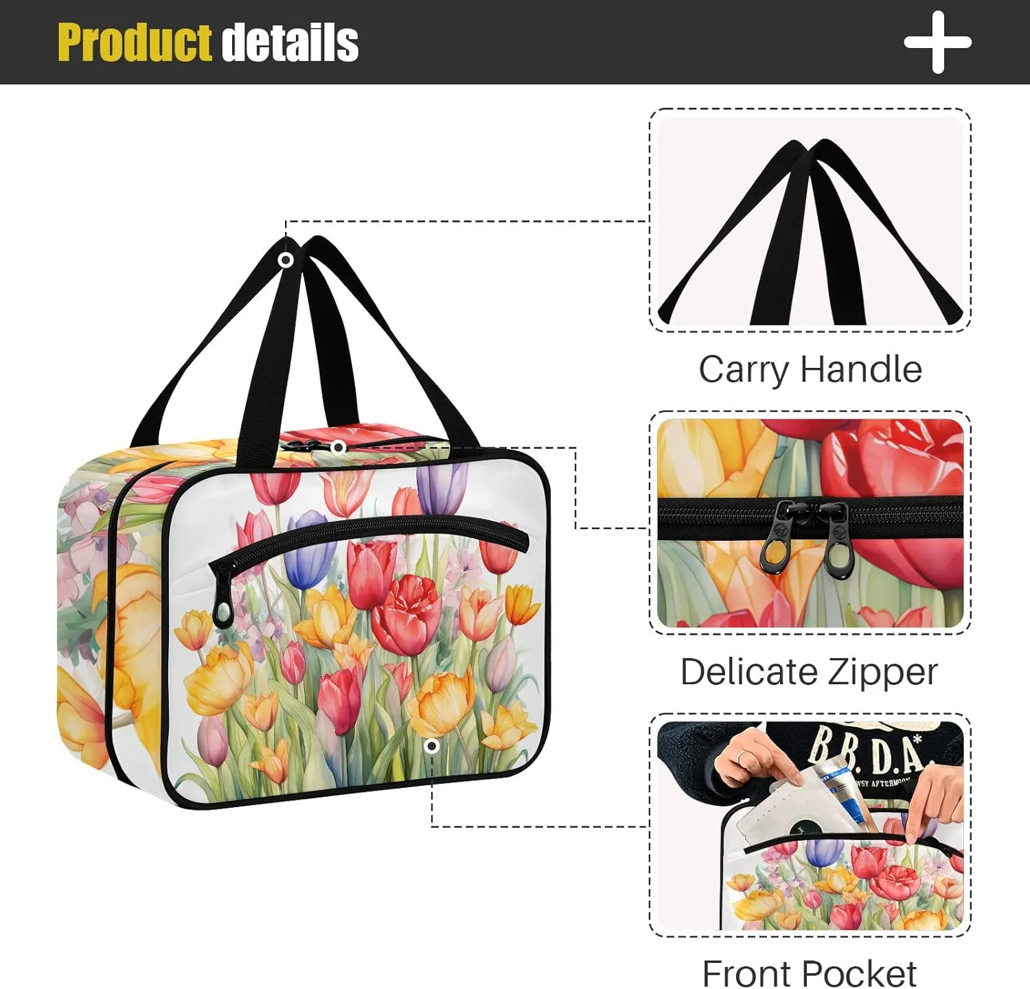 Toiletry Bag Red and Yellow Tulips Hanging Makeup Organizer Water Resistant Cosmetic Bag