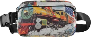 Train American Fanny Pack Water Resistant, Women Men Waist Pack Sling Bag Purse for Travel Hiking