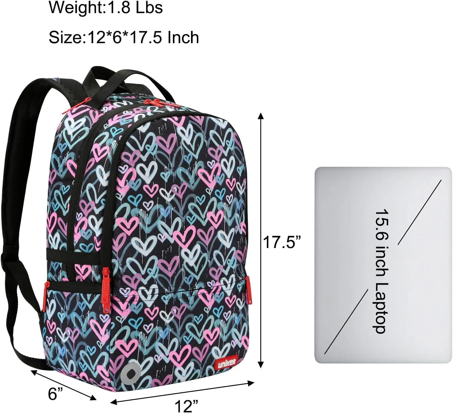 UNIKER Graffiti Backpack, Designer Laptop Backpack for 15.6 Inch Work,Water Resistant Backpack Computer Bag,HeartBeat