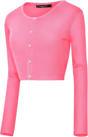 Urban CoCo Women's Long Sleeve Button Up Cropped Cardigan Sweaters for Women Crew Neck Short Bolero Shrug for Dresses