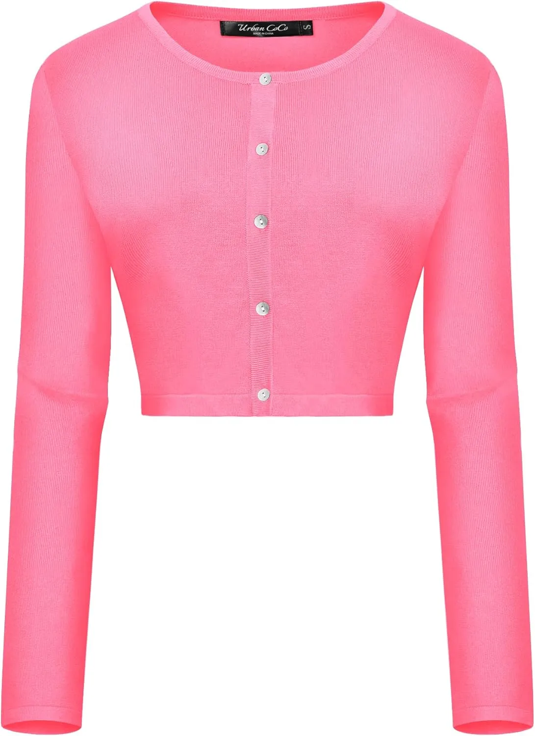 Urban CoCo Women's Long Sleeve Button Up Cropped Cardigan Sweaters for Women Crew Neck Short Bolero Shrug for Dresses