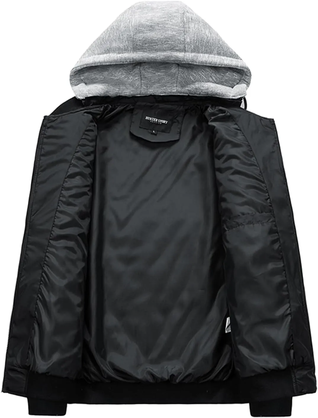 Varsity Jacket Men Diamond Quilted Jackets Winter Warm Padded Cotton Coat Outdoor Casual Zip Up Outerwear with Removable Hood