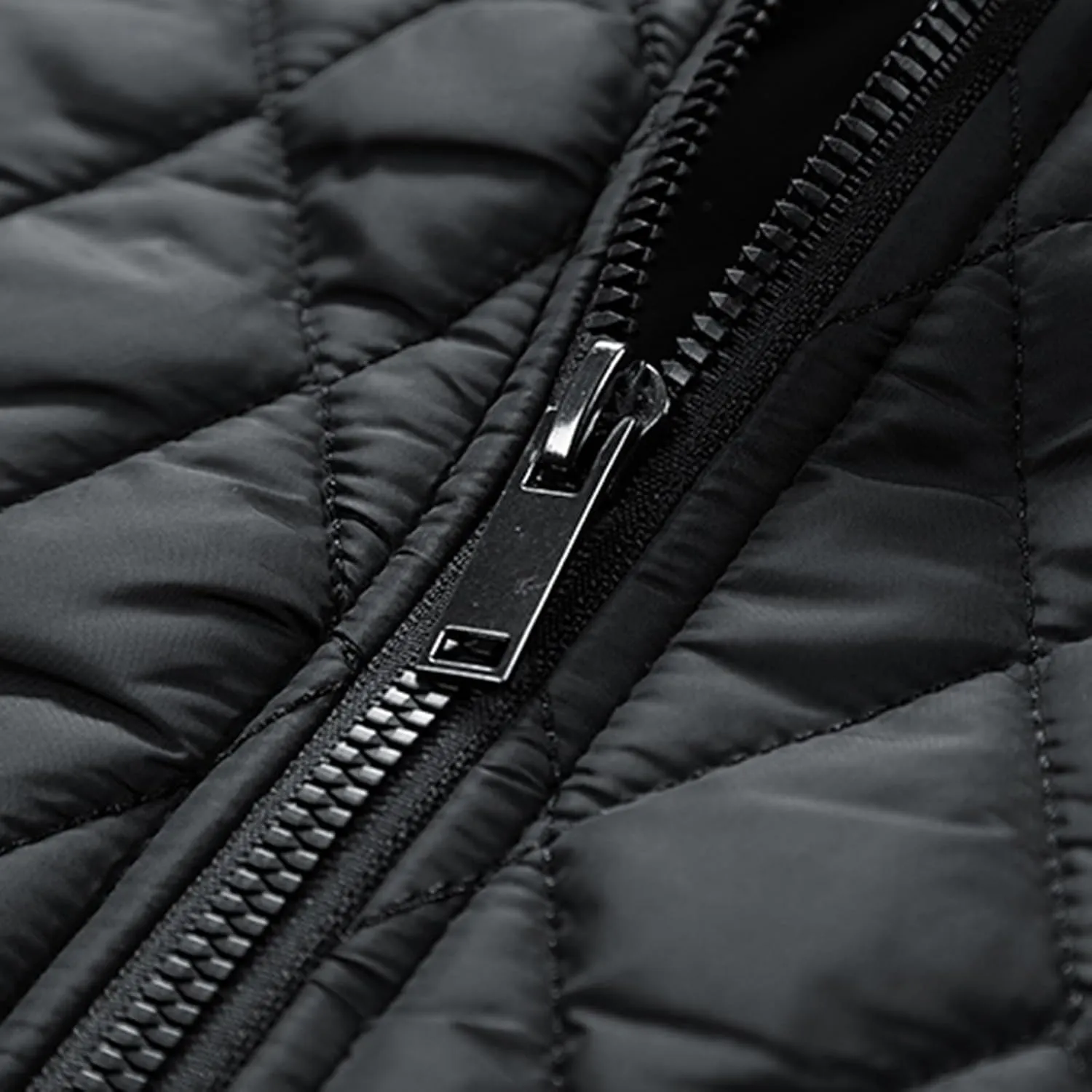 Varsity Jacket Men Diamond Quilted Jackets Winter Warm Padded Cotton Coat Outdoor Casual Zip Up Outerwear with Removable Hood