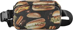 Vintage Hamburger Fanny Pack Water Resistant Waist Pack Sling Bag Purse for Women Men Travel Hiking