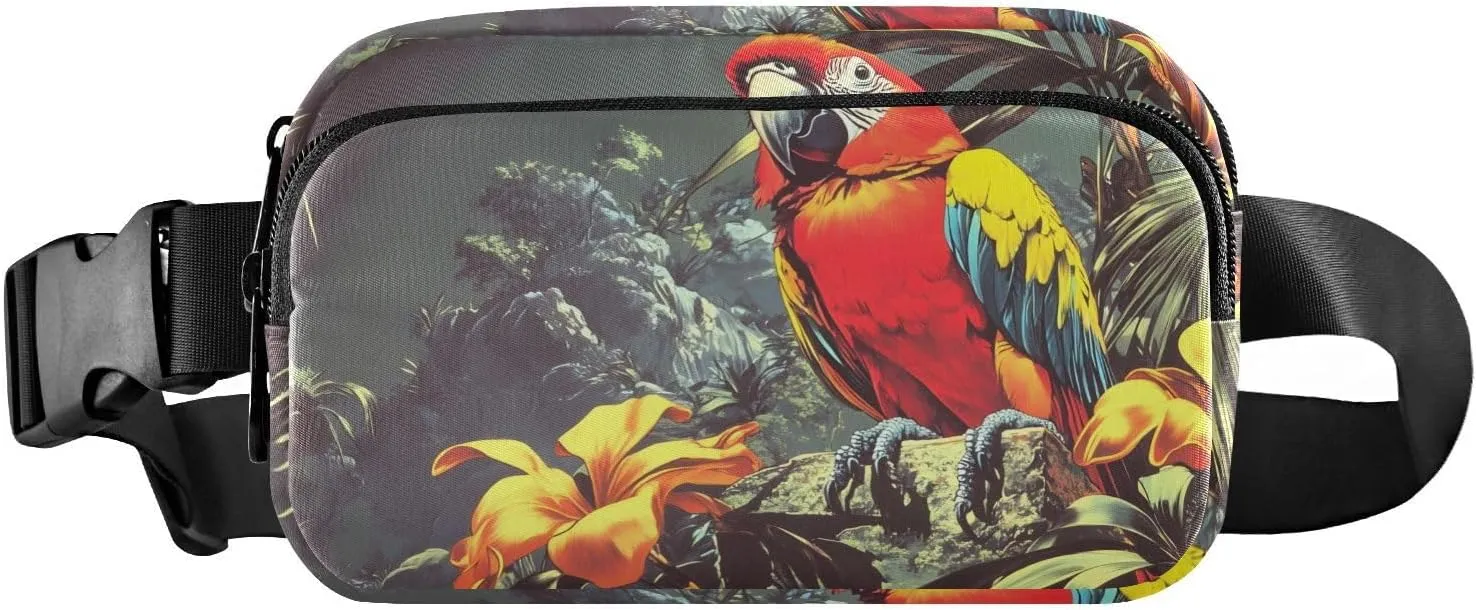 Vintage Parrot Fanny Pack Water Resistant, Women Men Waist Pack Sling Bag Purse for Travel Hiking