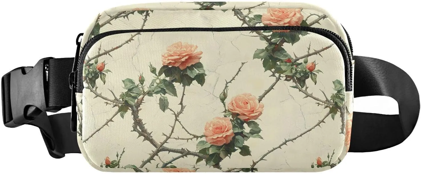 Vintage Roses Fanny Pack Water Resistant, Women Men Waist Pack Sling Bag Purse for Travel Hiking