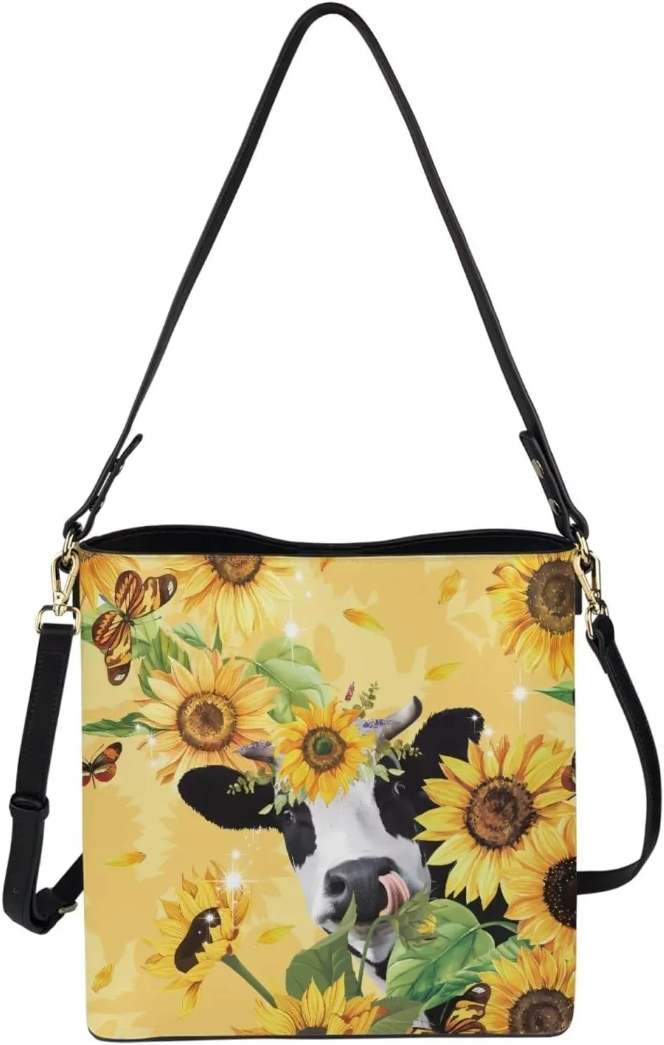 Waterproof Leather Bucket Bag, Water Resistant Adjustable Crossbody Sling Bag for Travel Daily, 11x 4.5x 11.4
