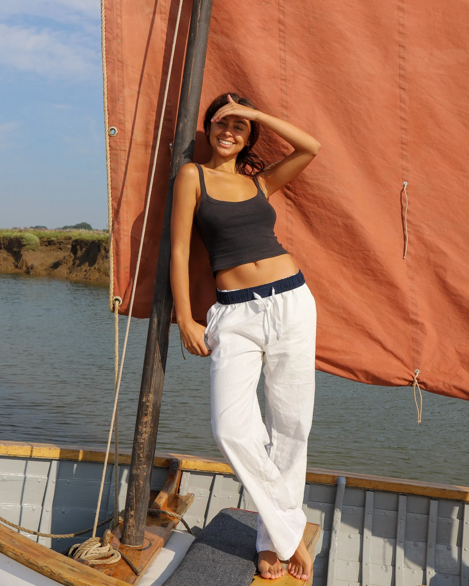 White & Navy Flipin' Linen Trouser