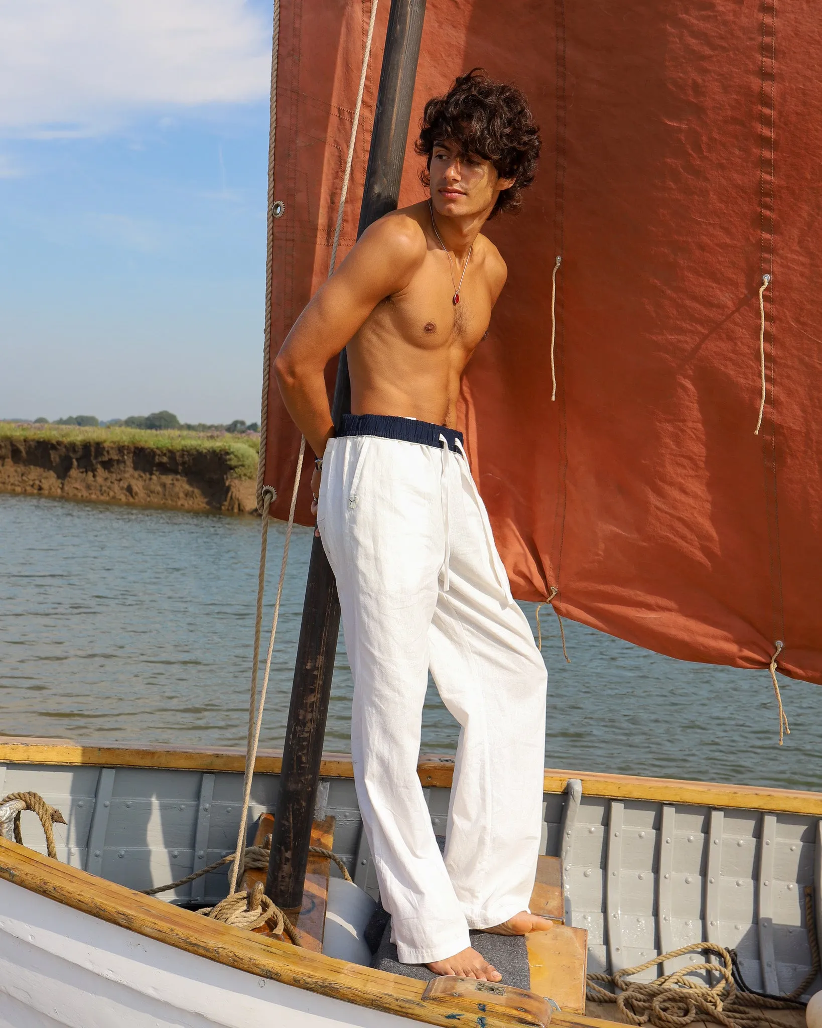 White & Navy Flipin' Linen Trouser