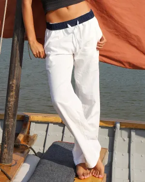 White & Navy Flipin' Linen Trouser