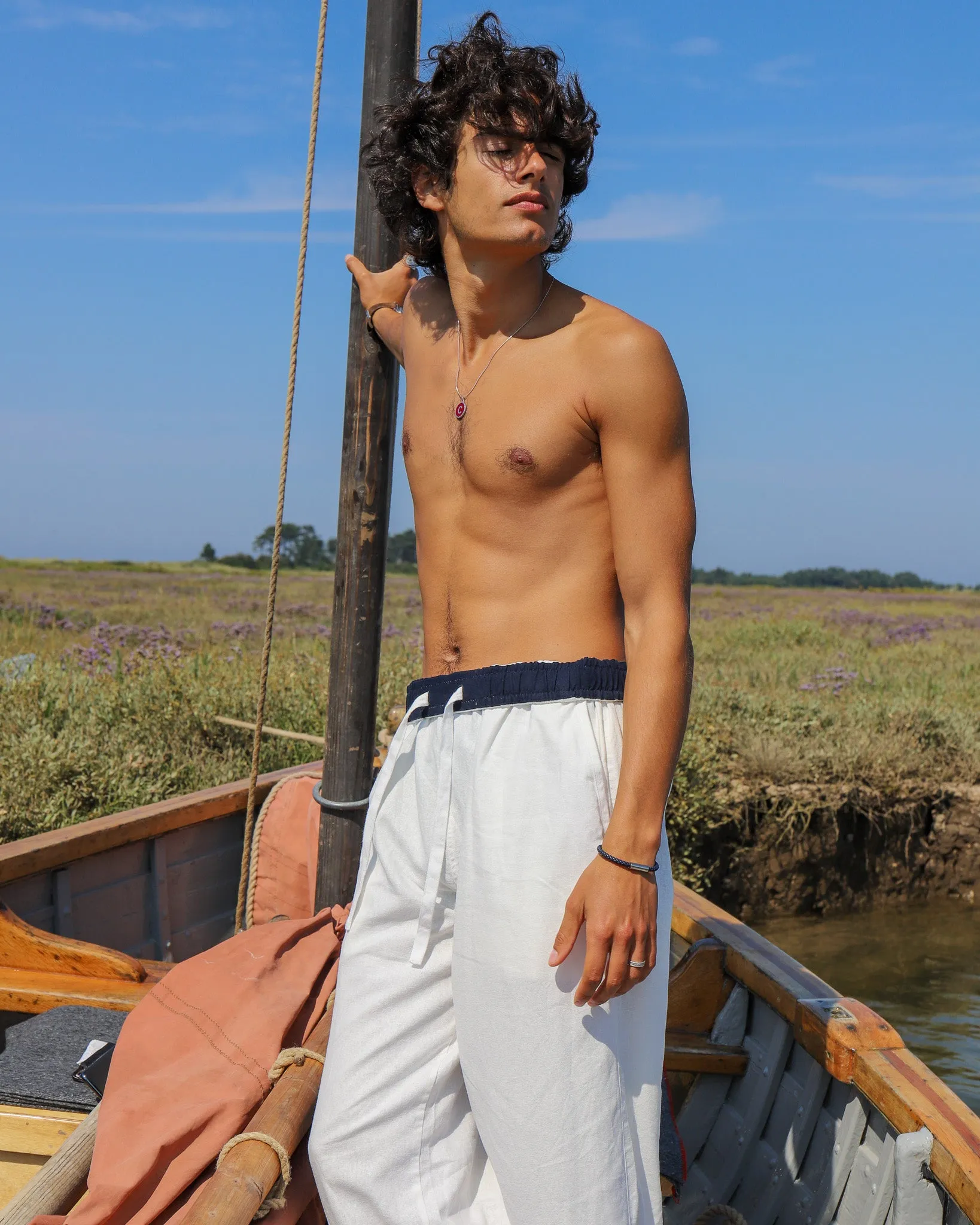White & Navy Flipin' Linen Trouser