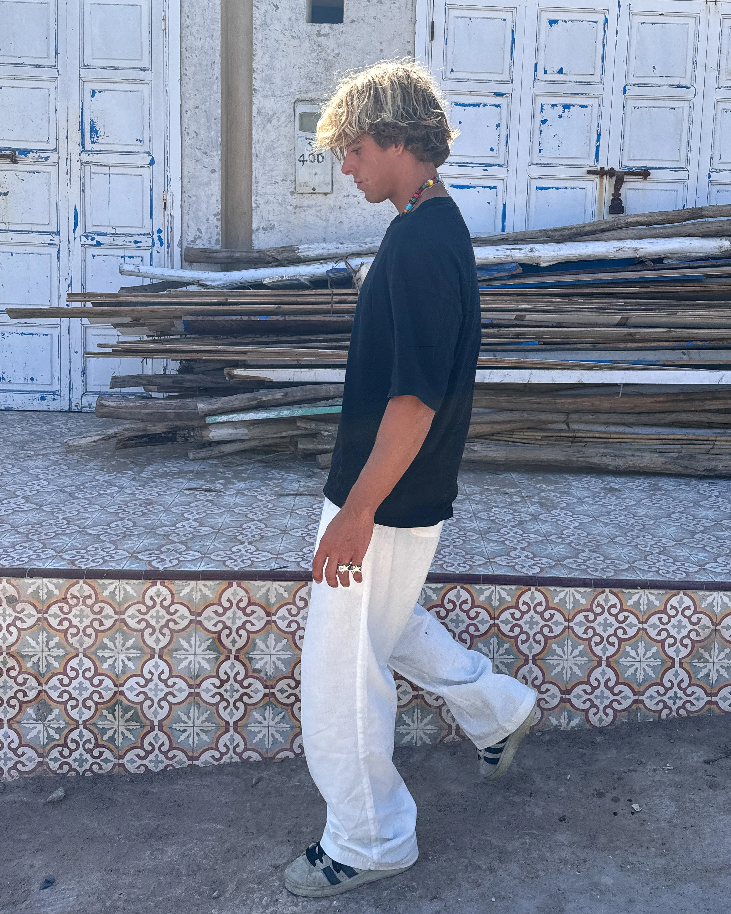 White & Navy Flipin' Linen Trouser