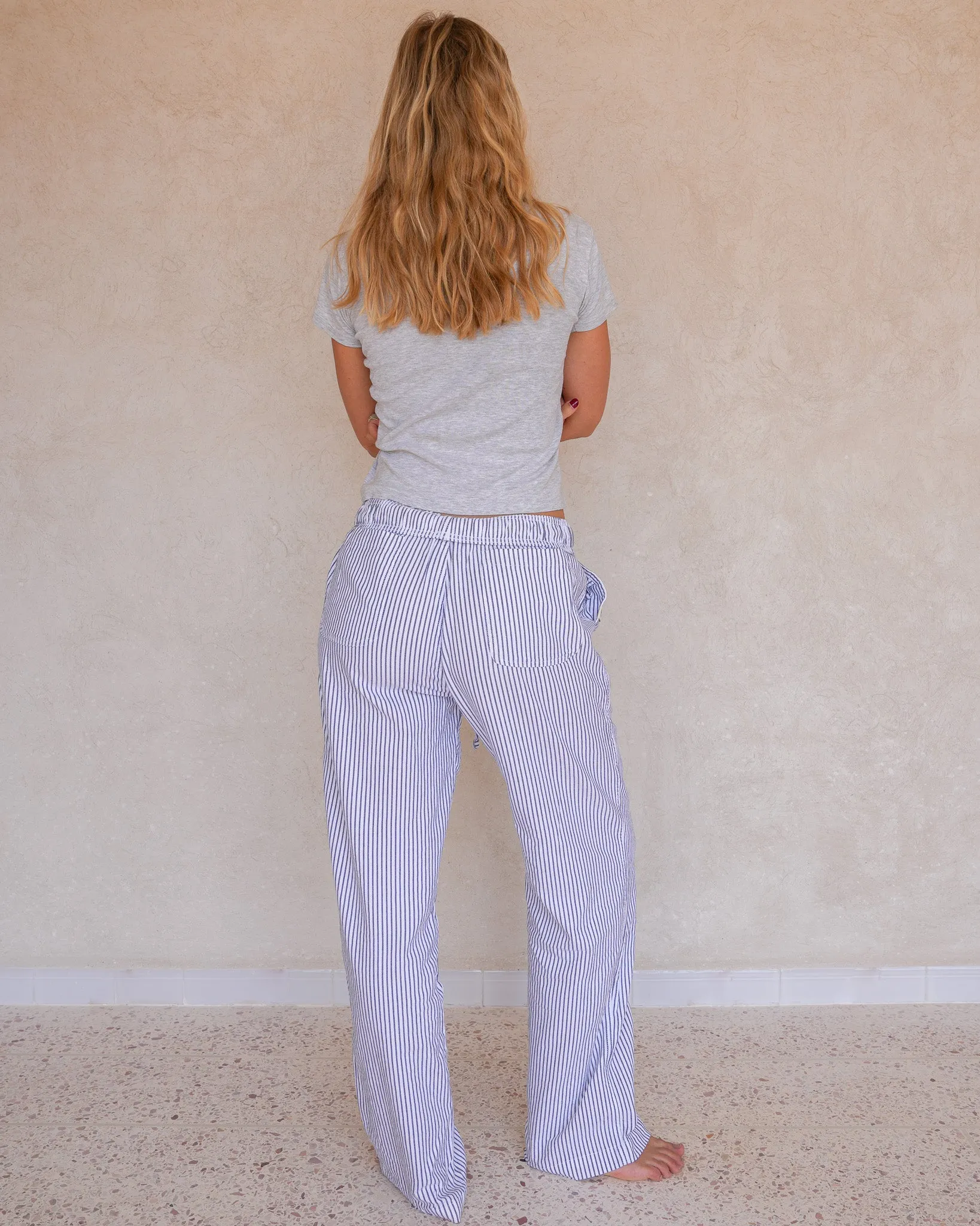 White & Navy Pinstripe Trousers