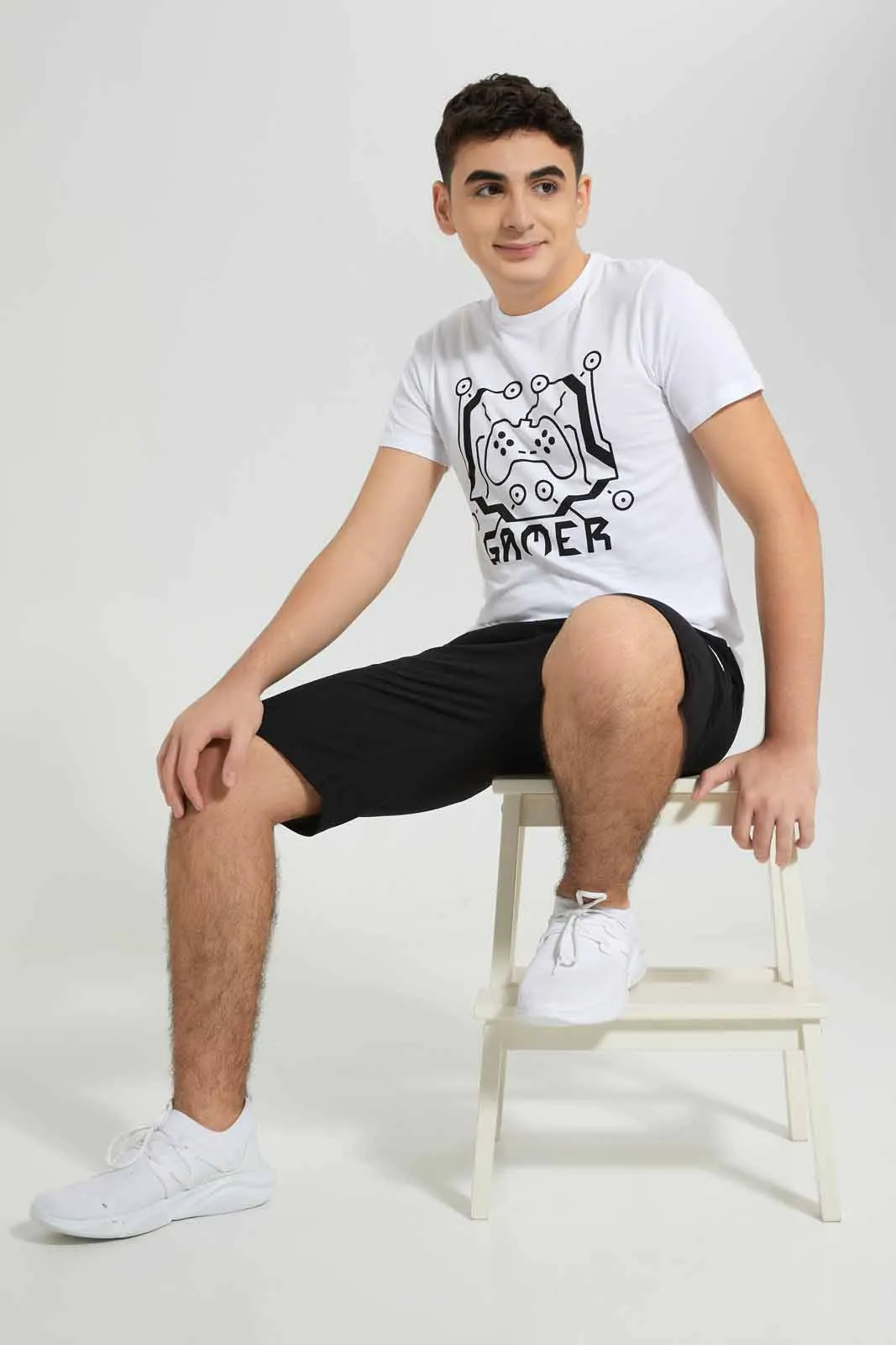 White Gamer Graphic T-Shirt For Senior Boys