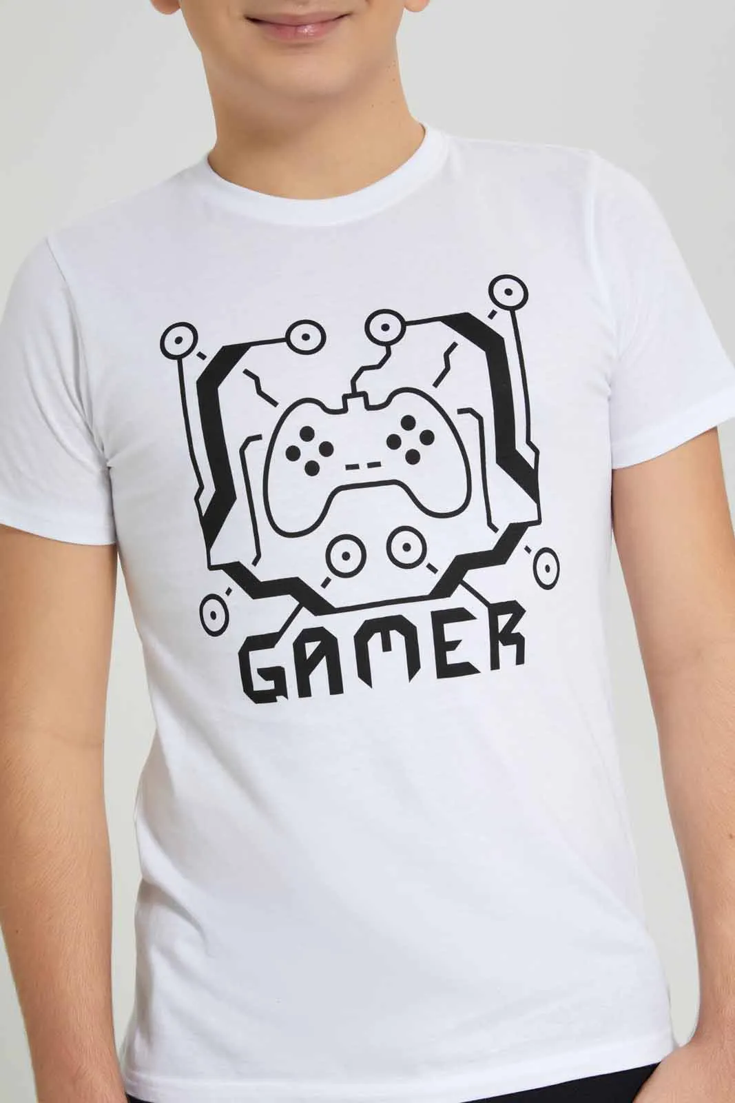 White Gamer Graphic T-Shirt For Senior Boys