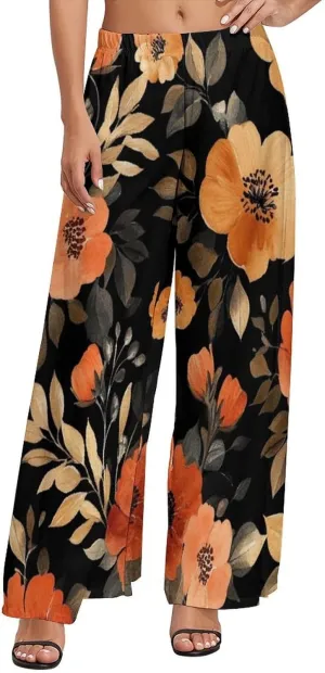 Wide Leg High Waist Pants for Woman Plus Size Flowy Pants Summer Beach Trouser Lightweight Elastic Waist Trouser