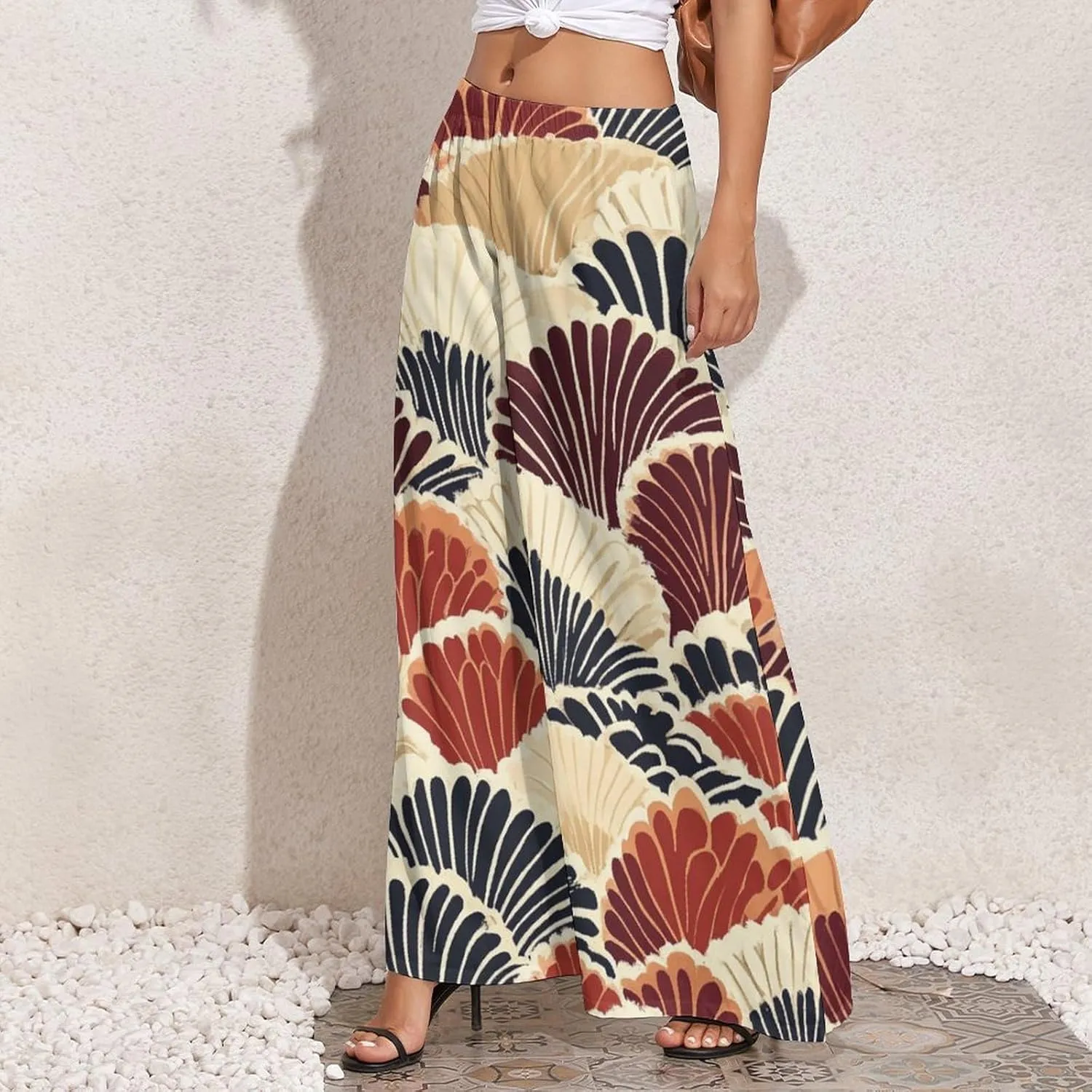 Wide Leg High Waist Pants for Woman Plus Size Flowy Pants Summer Beach Trouser Lightweight Elastic Waist Trouser