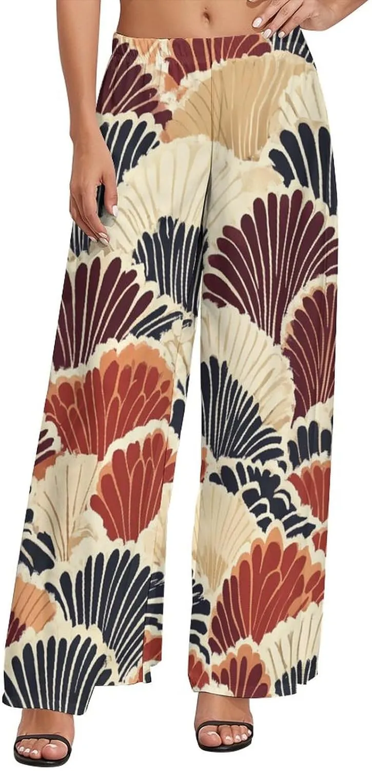 Wide Leg High Waist Pants for Woman Plus Size Flowy Pants Summer Beach Trouser Lightweight Elastic Waist Trouser