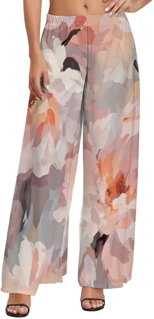 Wide Leg High Waist Pants for Woman Plus Size Flowy Pants Summer Beach Trouser Lightweight Elastic Waist Trouser