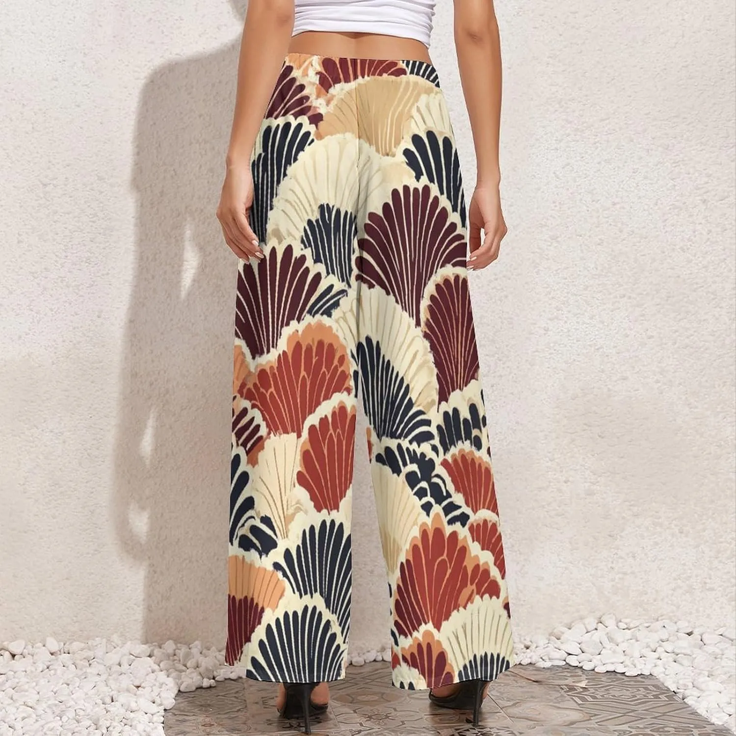 Wide Leg High Waist Pants for Woman Plus Size Flowy Pants Summer Beach Trouser Lightweight Elastic Waist Trouser