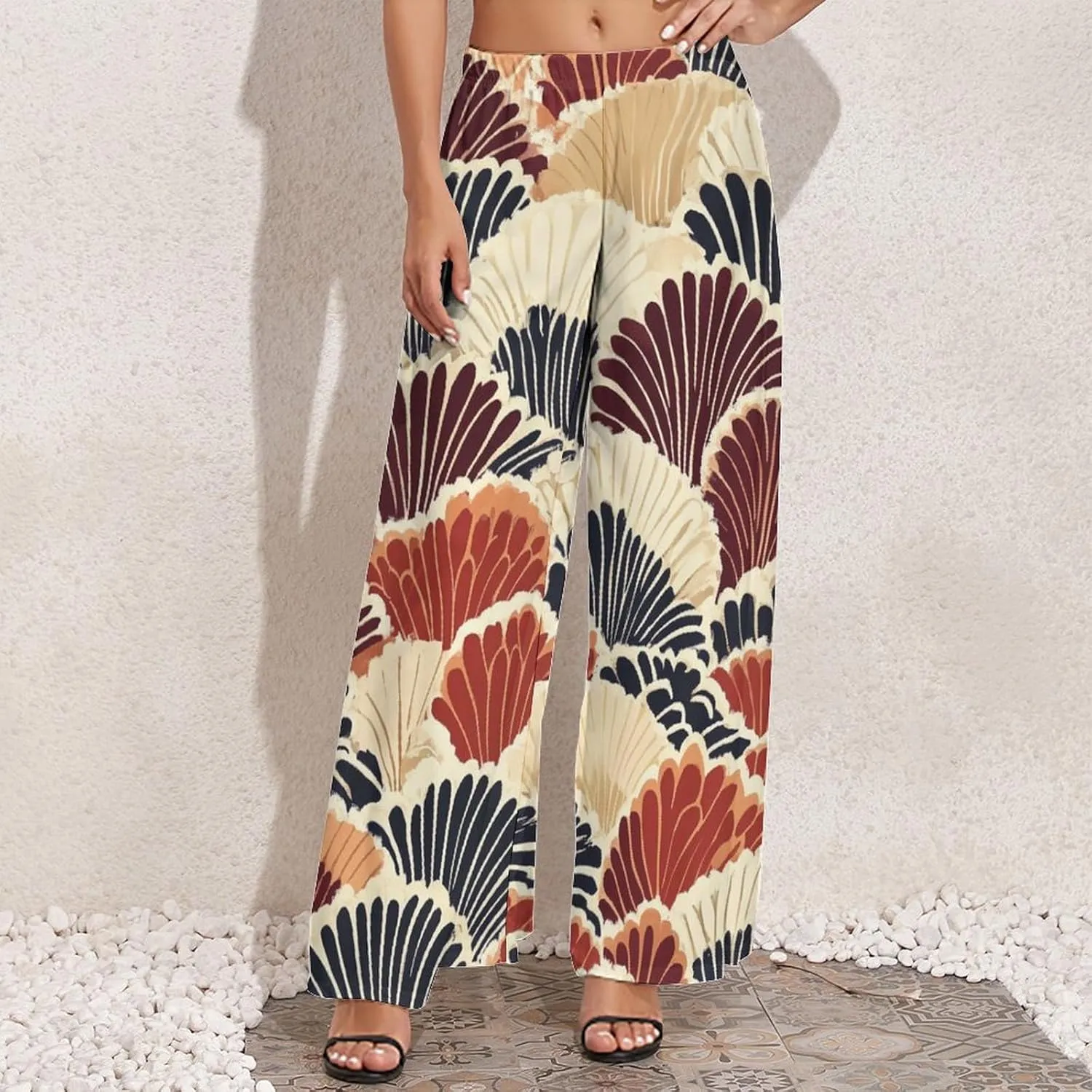 Wide Leg High Waist Pants for Woman Plus Size Flowy Pants Summer Beach Trouser Lightweight Elastic Waist Trouser