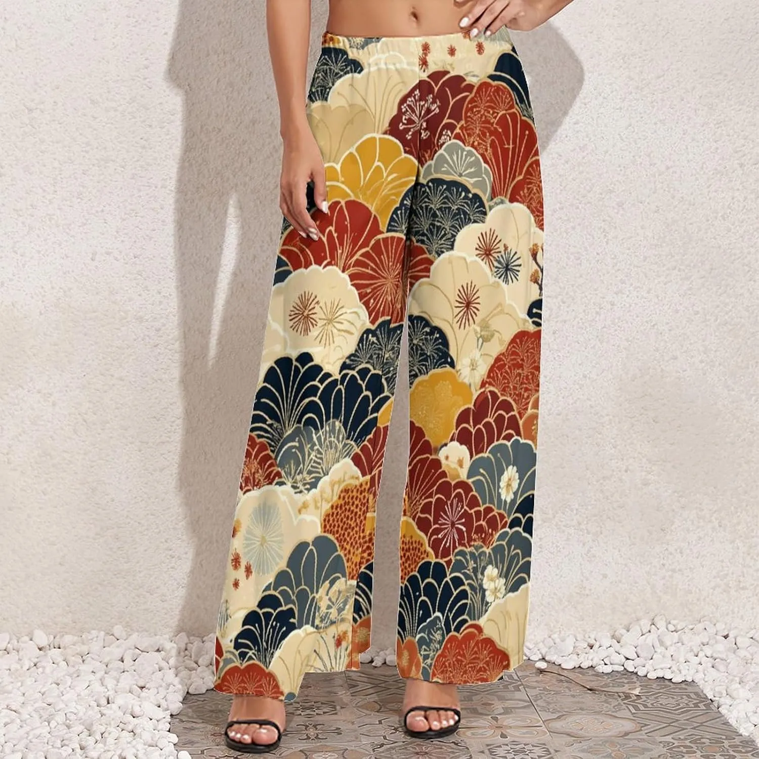 Wide Leg High Waist Pants for Woman Plus Size Flowy Pants Summer Beach Trouser Lightweight Elastic Waist Trouser