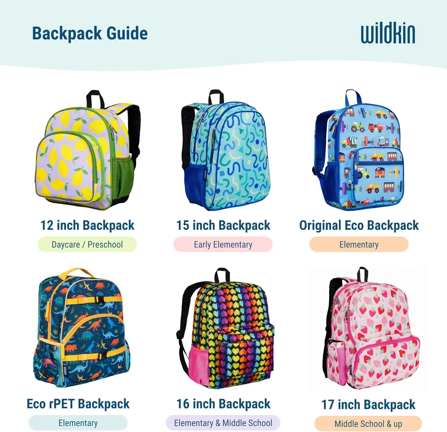 Wildkin 15-inch Kids Backpack  Durable, Padded, Adjustable for School & Travel - Rainbow Hearts