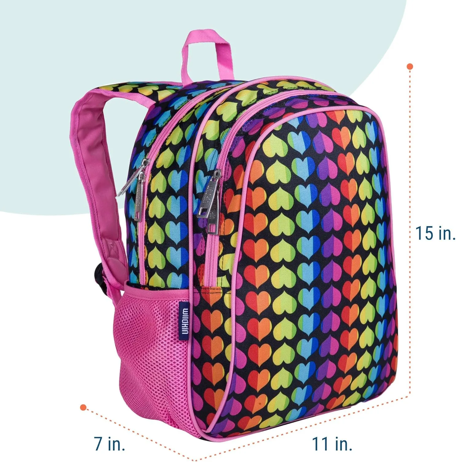 Wildkin 15-inch Kids Backpack  Durable, Padded, Adjustable for School & Travel - Rainbow Hearts