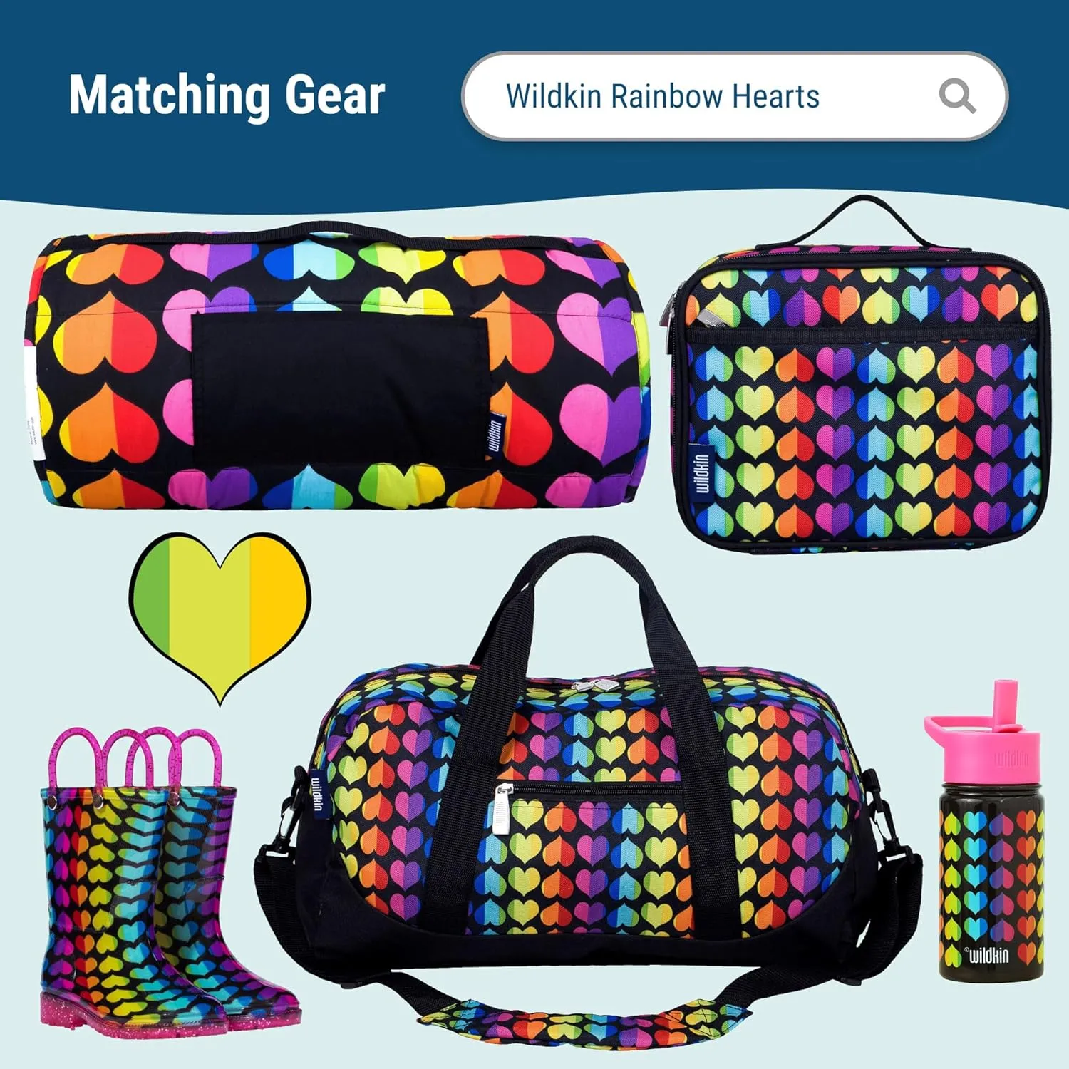 Wildkin 15-inch Kids Backpack  Durable, Padded, Adjustable for School & Travel - Rainbow Hearts