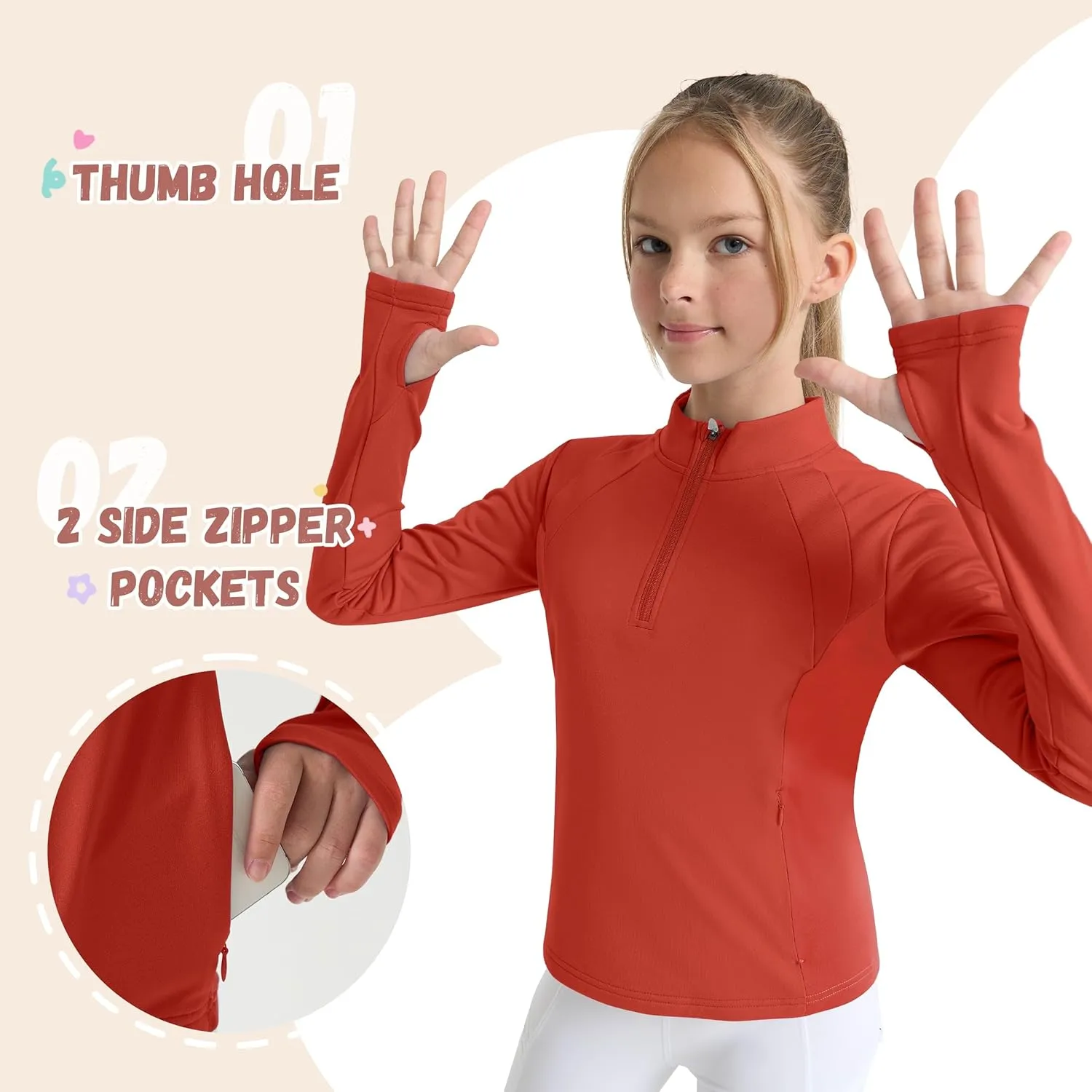 Willit Girls Fleece Long Sleeve Shirts Winter Horse Riding Jacket Half Zip Kids Sweatshirts Thermal Coat